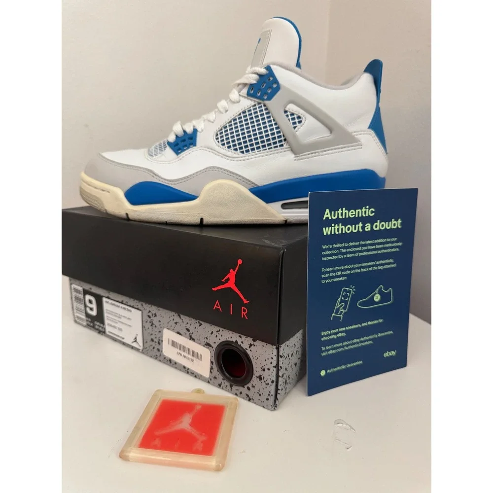 Air Jordan 4 Retro Military Blue 2012 White Grey 308497-105 Mens Size 9